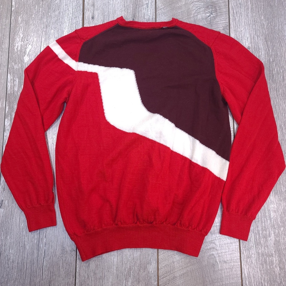J.Lindeberg Mens Jethro True Merino Knit Sweater Size Large Red V-Neck Pullover - Picture 2 of 7